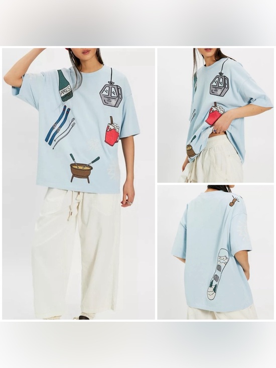 Free People Tops - NWT Free People Denim And Bone Dinner Party Embroidered Tee apres light blue - S